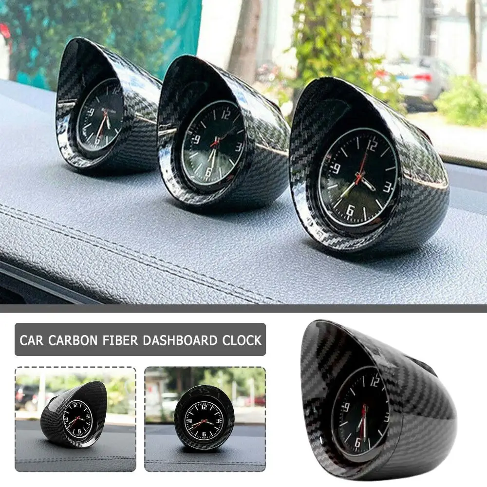 Car Interior Dashboard Ornament Clock SUV Carbon Fiber Luminous Electronic Quartz Watch Car Decoration Accessories For Universal