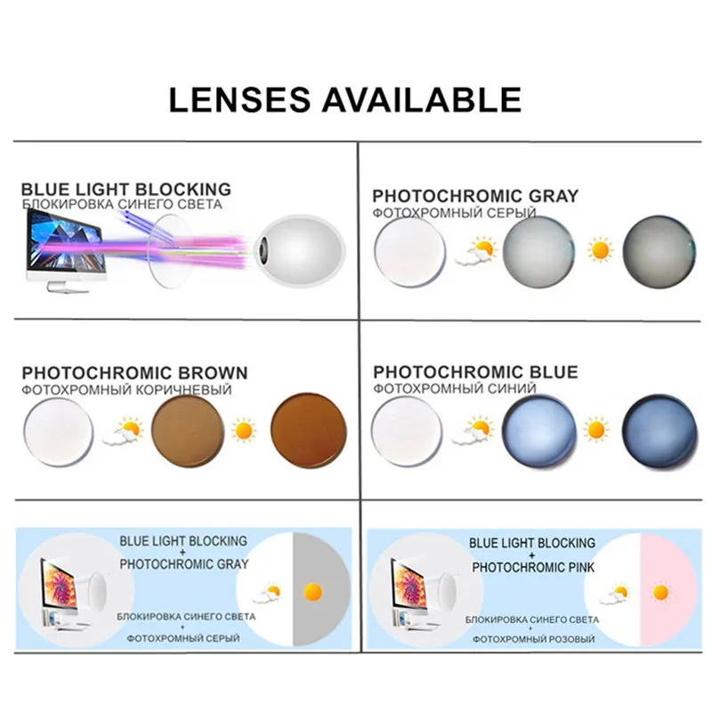 Prescription Glasses For Myopia Women Men Photochromic Or Blue Light Blocking Lenses Nearsighted Or Astigmatism Custom UF144