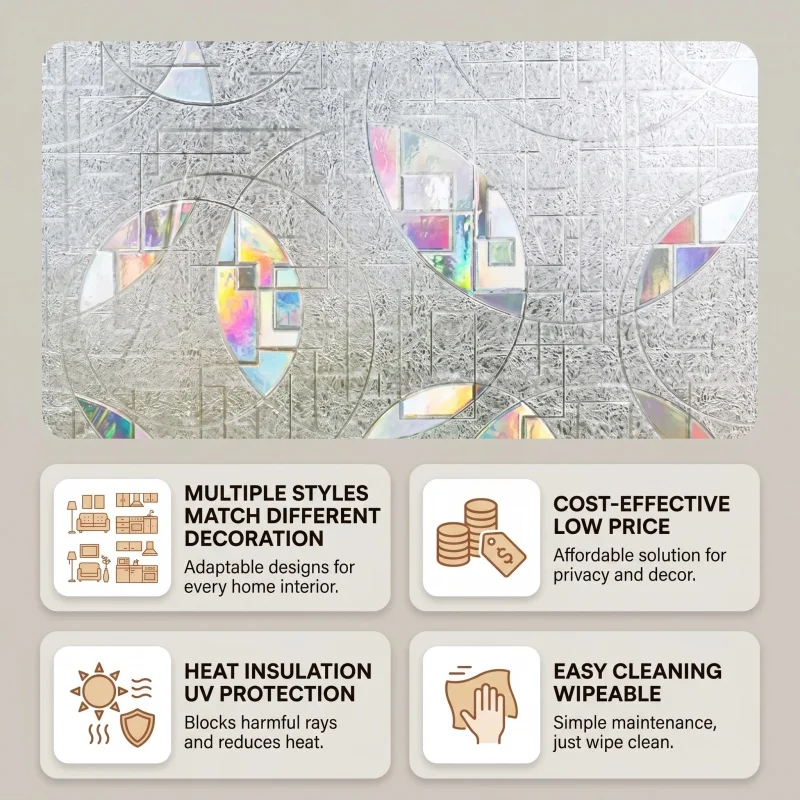 Window Film Sun Protection UV Blocking Self-adhesive Film Glass Sticker for Home Bathroom Office Decor