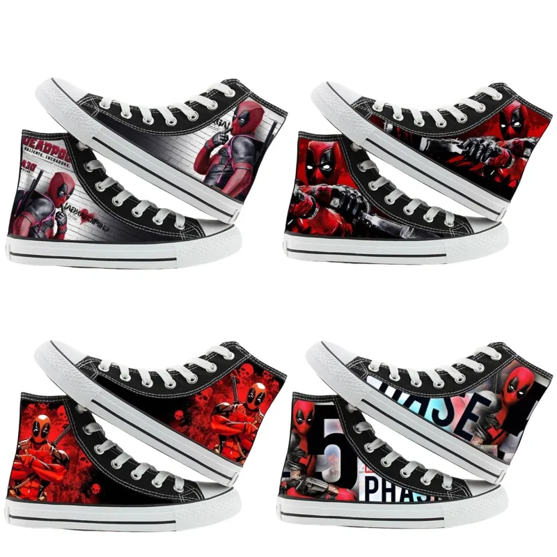 Marvel Deadpool Peripheral Movies zapatillas de lona de alta calidad para niños, grafiti pintado a mano, primavera y otoño, simple y versátil