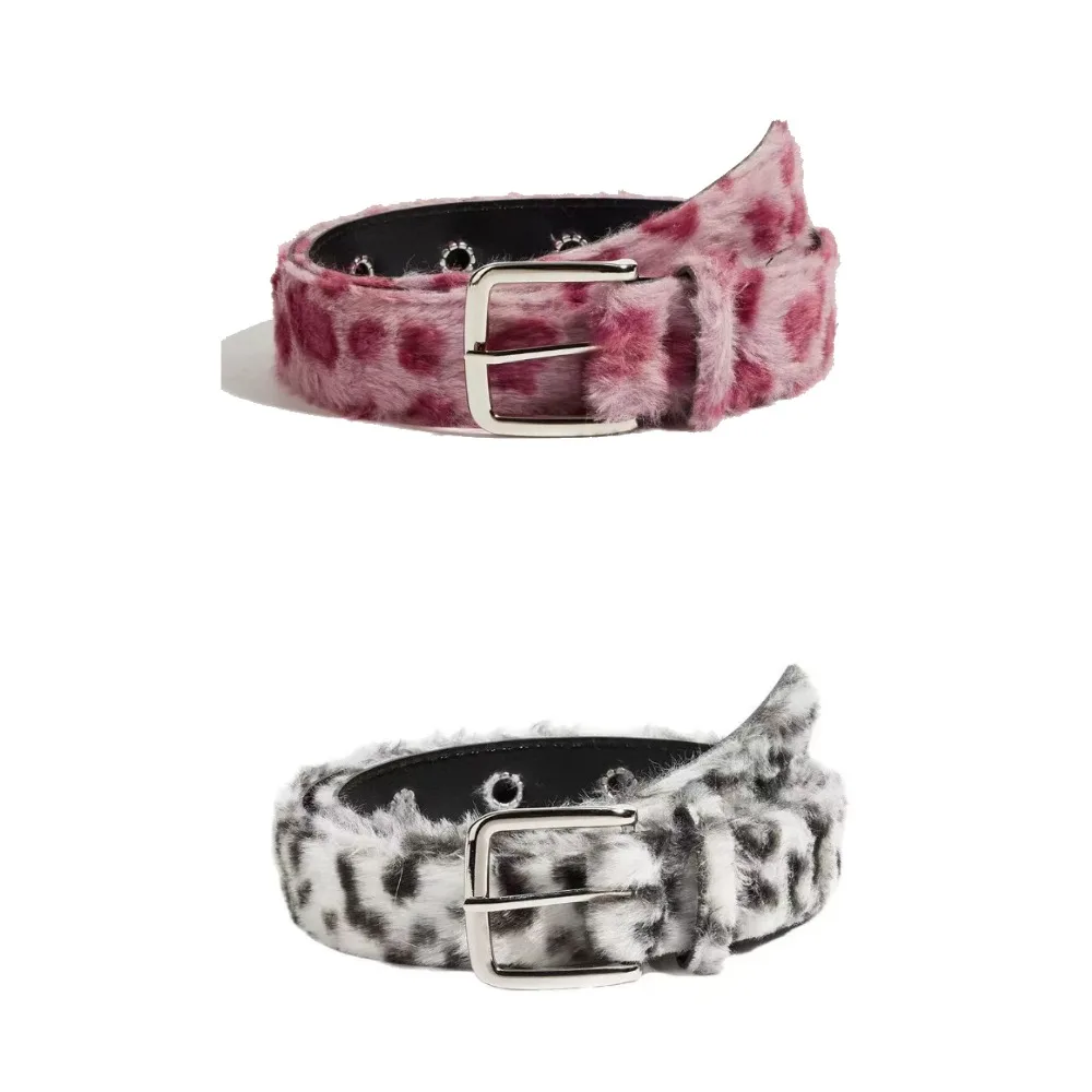 Cinturón con estampado de leopardo de peluche Y2K para mujer, faja para chicas, accesorios vaqueros versátiles, pretina con hebilla de Pu, color rosa y blanco