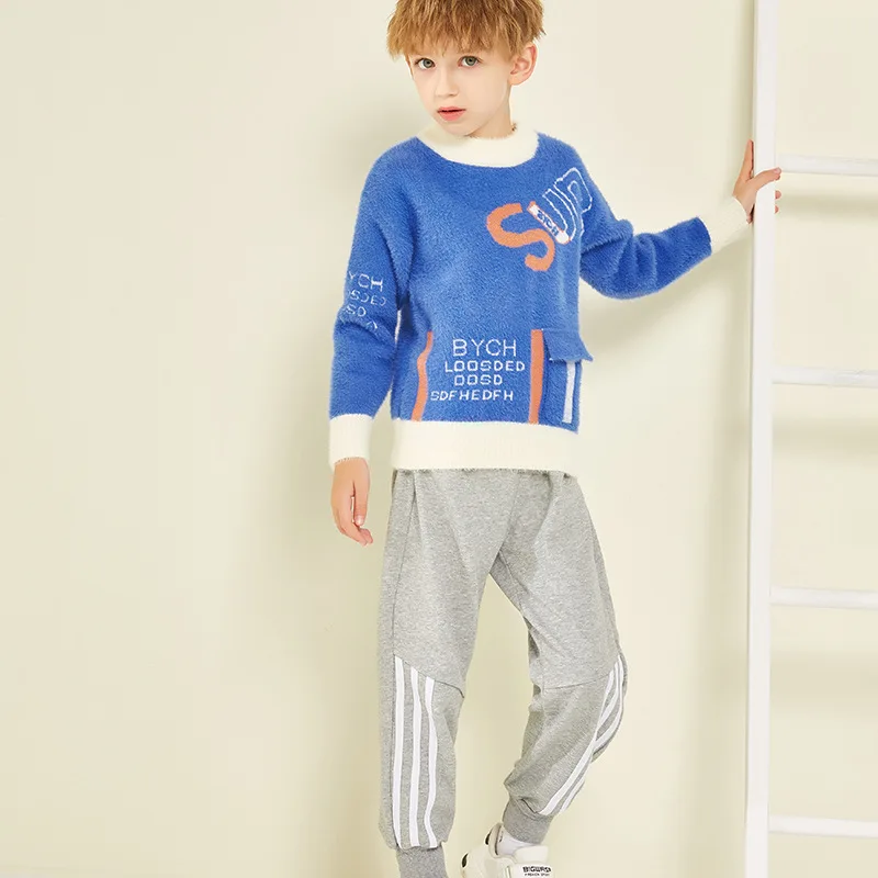 Boys' Soft Plush Sweaters 2023 Autumn Winter New Children's Pullover Knitting Wear Children's Knitwear Boy Sweater Trendy