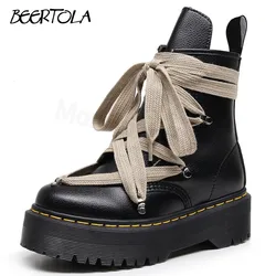 Women's Cross-Strap Pebbled Boots Round Toe Thick Sole Personality Short Boots Side Zipper Leather Fashion Large Size Boots