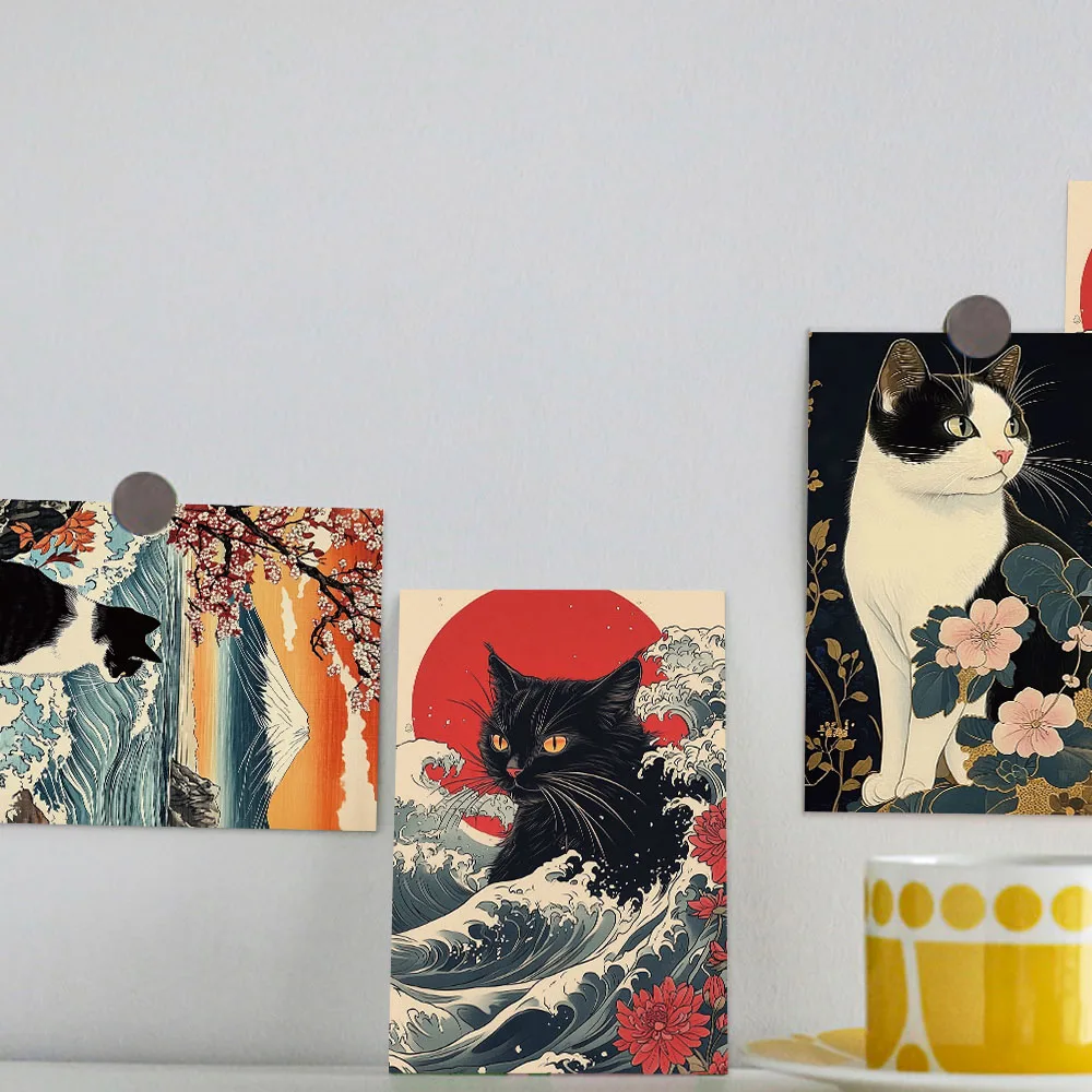10PCS Cartoon Japanese Kitten Card Creative Card Wall Stickers Bedroom Dormitory Room Decoration Graffiti Page Card Decoration