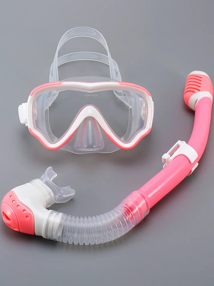 Kids Diving Mask Snorkel Set Swimming Goggles Tempered Glass Panoramic View Anti-Leak Anti-Fog Training Dry Top Youth Boys Girls