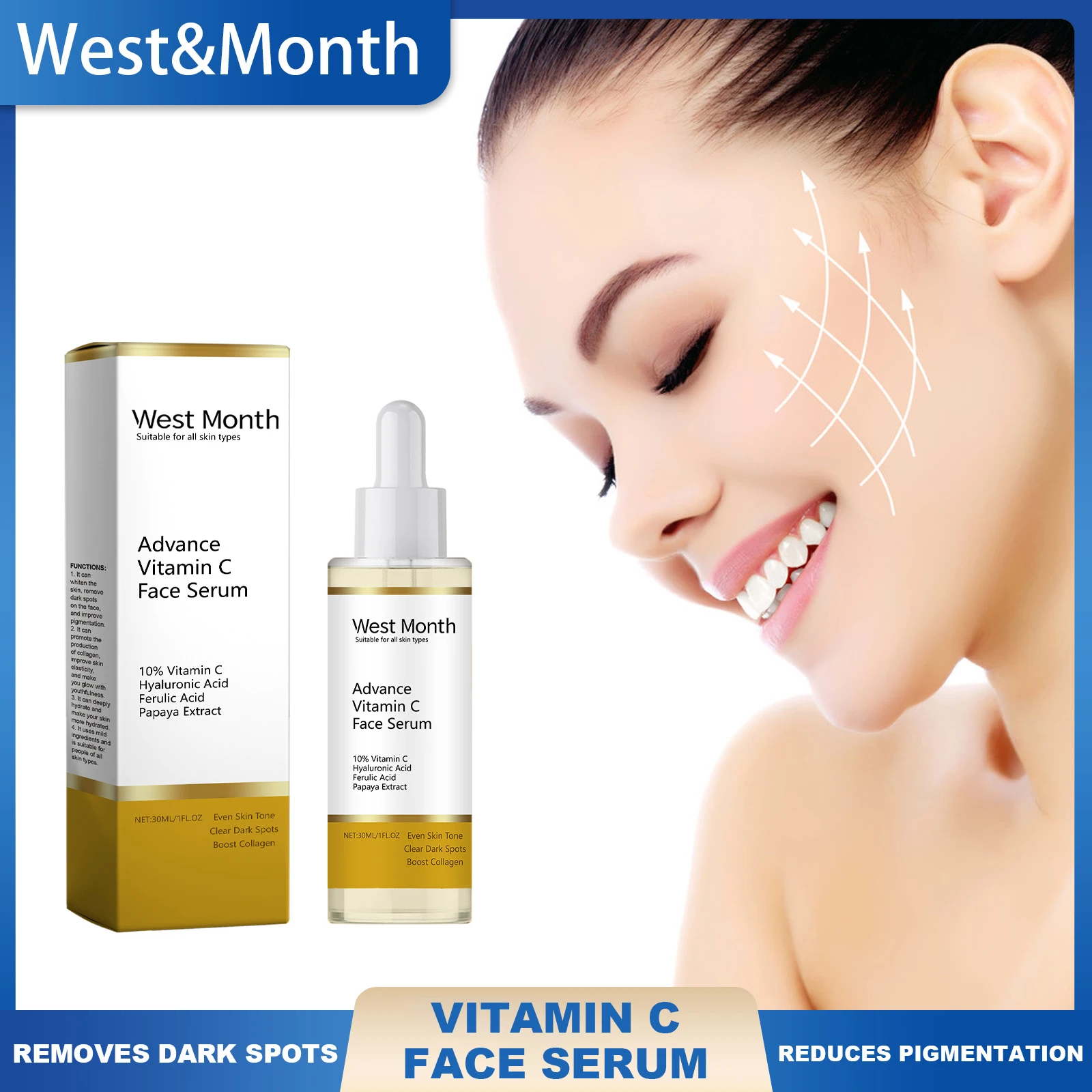 O mês ocidental avanço vitamina c soro facial remove manchas escuras reduz a pigmentação melhora a elasticidade da pele cuidados com a pele antienvelh