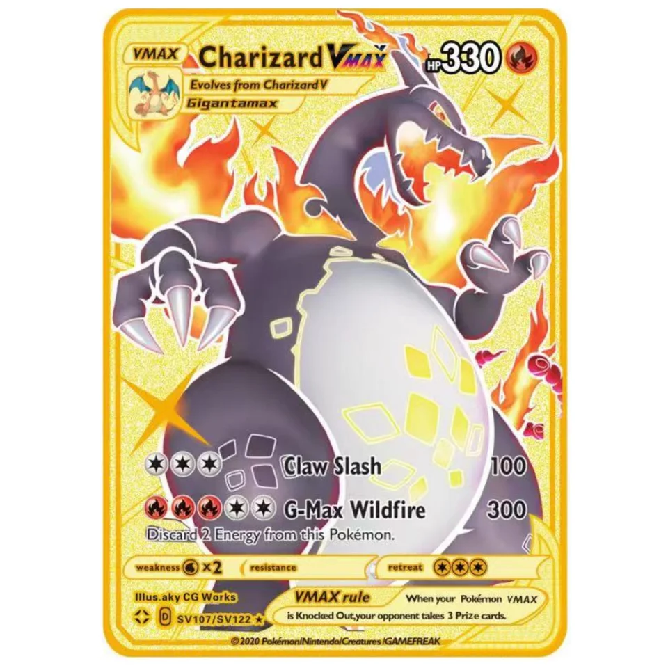 pokemon charizard vmax gold card Mint In Top Loader [Fire][Fire][Fire][Colorless][Colorless] G Pokemon Metal Card Pikachu Charizard