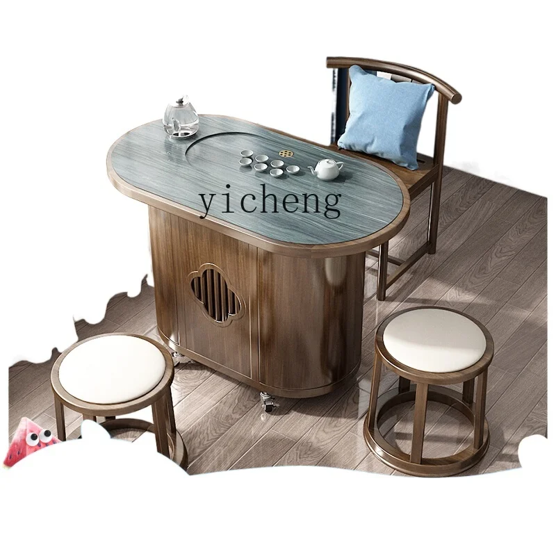 

ZC Mobile Tea Table Living Room Home Modern Minimalist Small Tea Table Solid Wood Balcony Tea Table and Chair