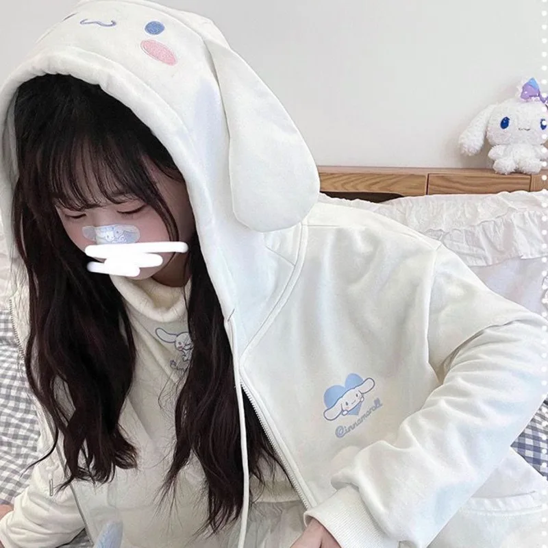 Sanrio Kuromi Cinnamoroll Melody Hoodie for Women Y2k Kawaii Sweet Zipper Tops Thin Cotton Hooded Sweatshirt Women Clothes