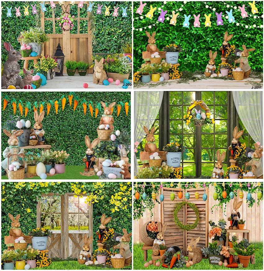 Backgrounds Green Leaves Carrots Rabbit Spring Garden Photographic Easter Eggs Birthday Baby Shower Window Grassland Backdrops