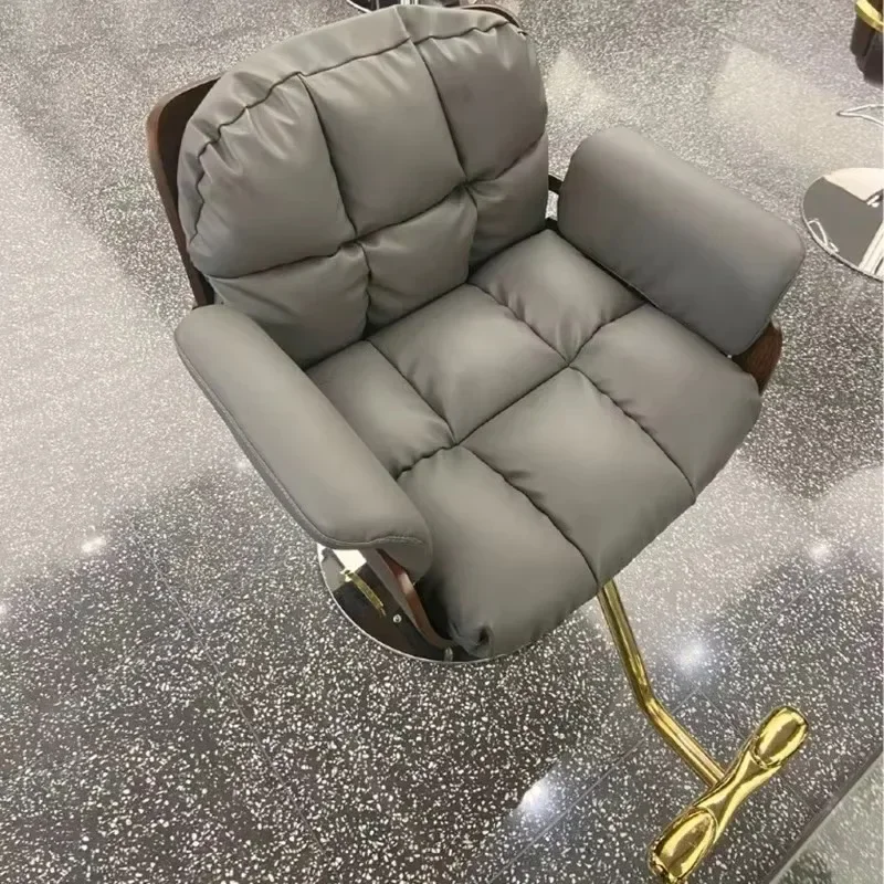 #Trendy Personalized Barber Chair Gold Leg Rest Aesthetic Simple Chair Swivel Professional Cushion Cadeira Salon Furniture