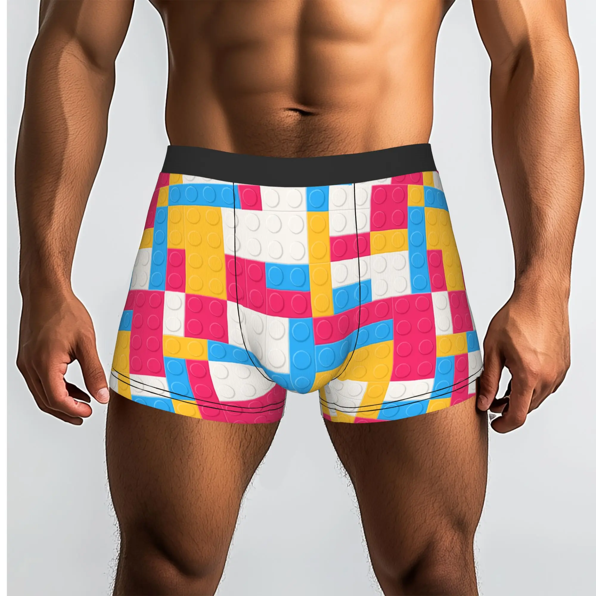 Custom Colorful Building Plastic Brick Toy Blocks Pattern Underwear Male Print Boxer Briefs Shorts Panties Breathable Underpants