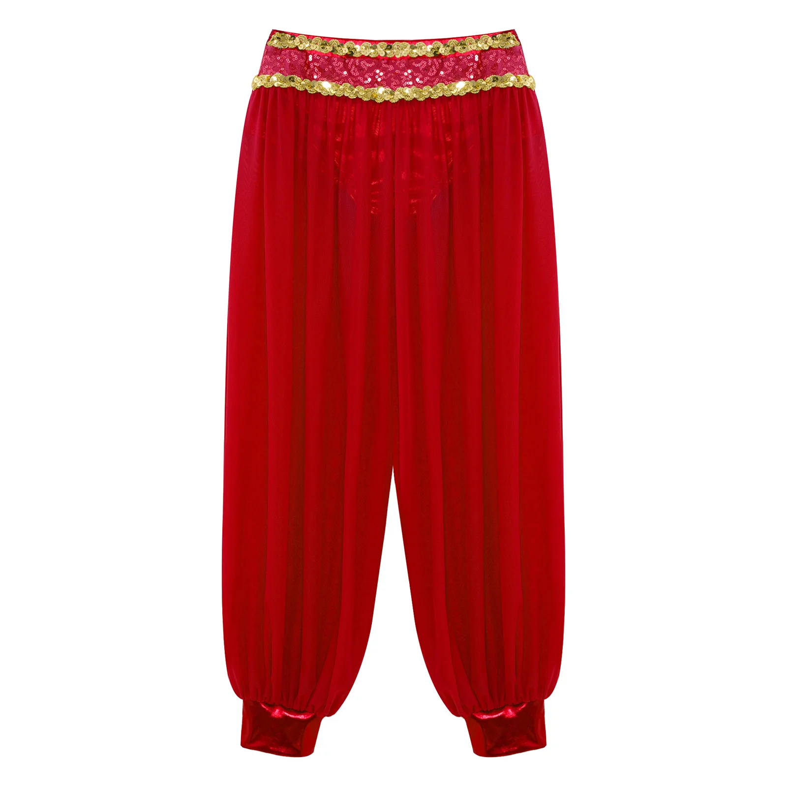 Kinder Mädchen Bauchtanz Performance Kostüm Glänzende Pailletten Hosen Reißverschluss Sheer Mesh Pumphose Halloween Thema Party Hose