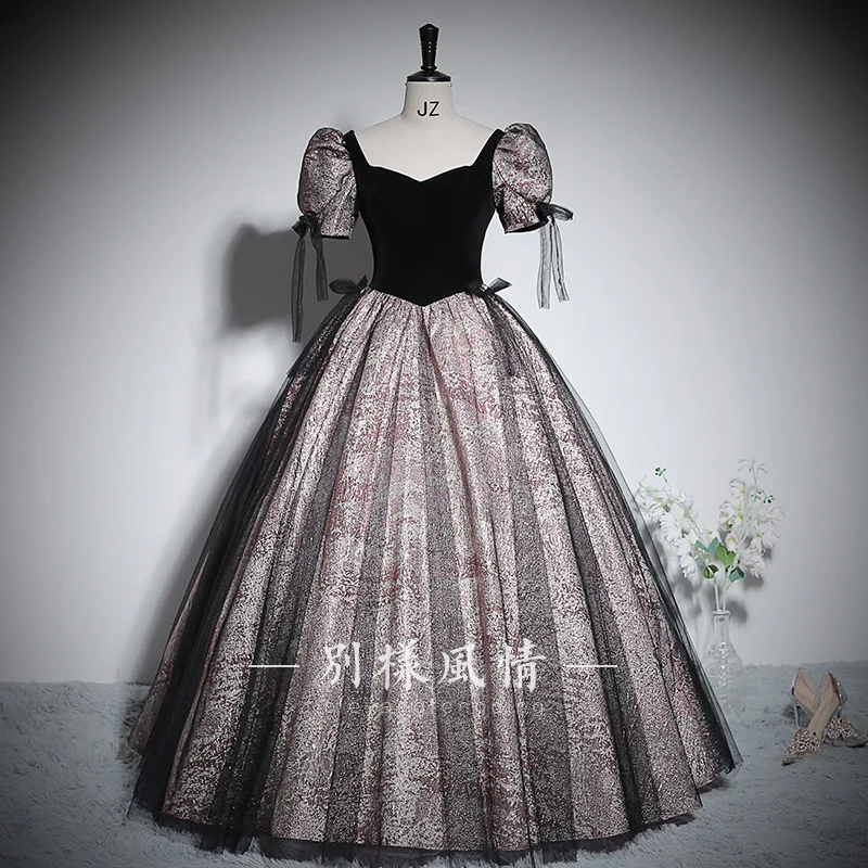 

Banquet Evening Dress Women's High-end Court Style Bubble Sleeves Art Test Bel Canto Solo Tutu Performance Dress Robes De Soirée