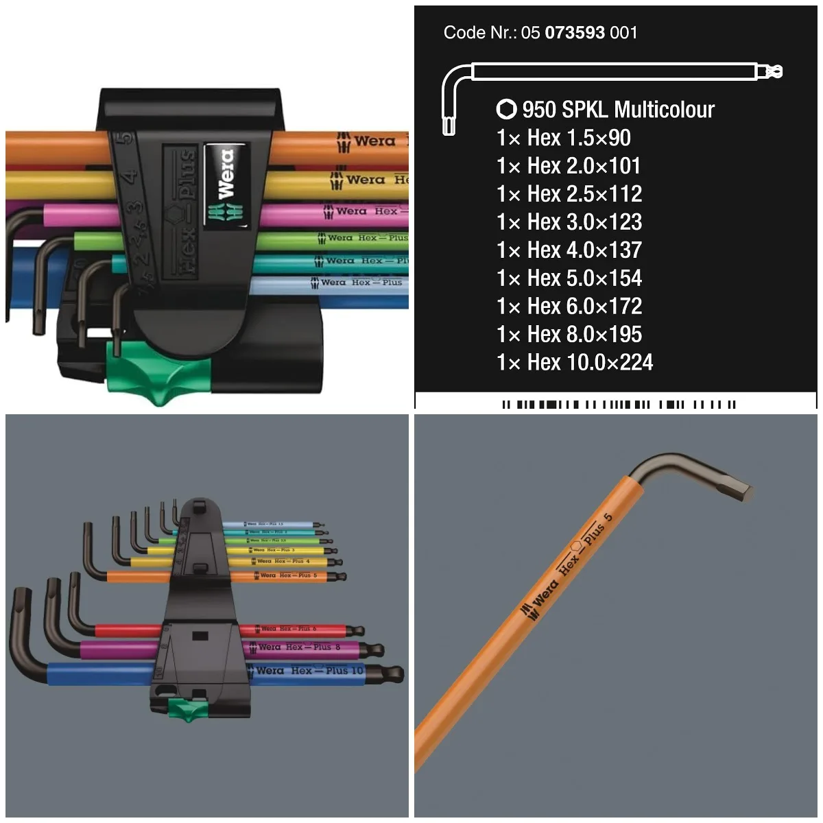 

Tools 05073593001 950 SPKL/9 SM N SB Long ARM HEX Key Set, One Size, Multi