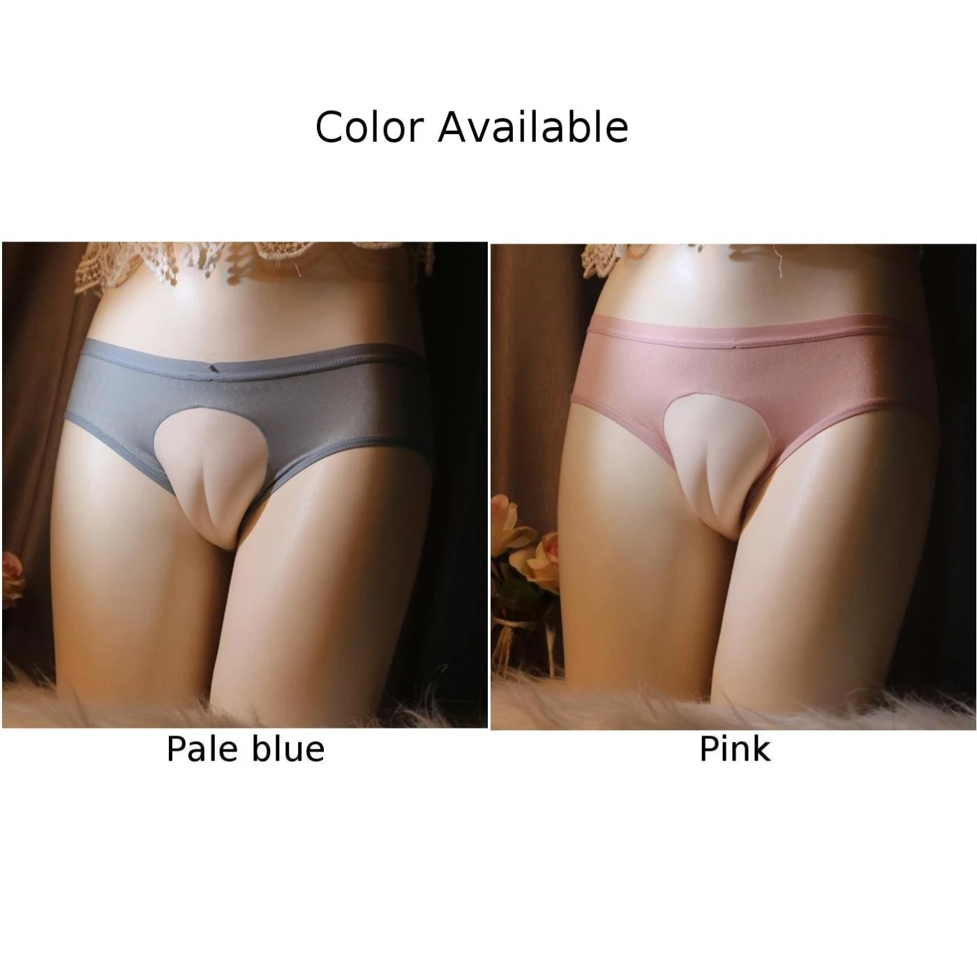 Men\'s Crossdress Panties Sissy Pouch Lingerie Low-Rise Bikini Briefs Open Crotch Underwear Camel Toe Thong Transgender Knickers