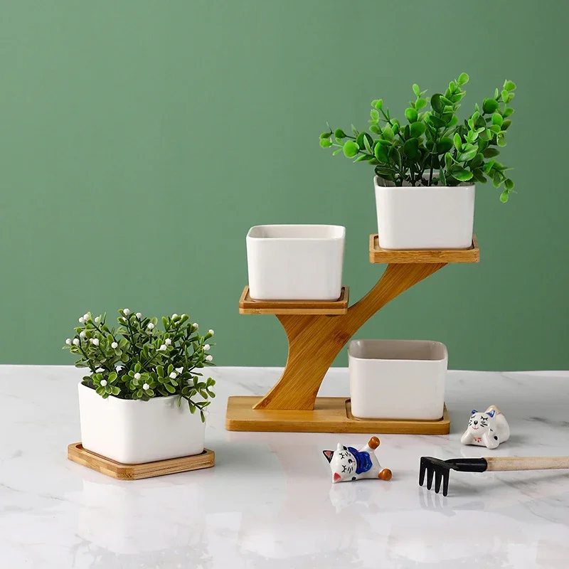 Oval Shape Bamboo Wood Saucer Plant Tray Mini Plant Flower Pot Stand Favor Succulent Pot Tray Simple Elegant Design Home Balcony