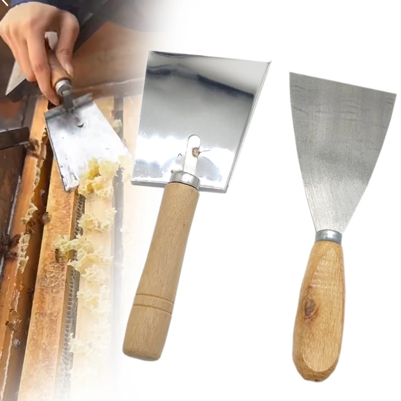 

1set Beekeeping Shovel Bee Honey Cleaning Stainless Steel Honey Scraper Cleaner Tools For Beekeeper Supplies Wooden Handle