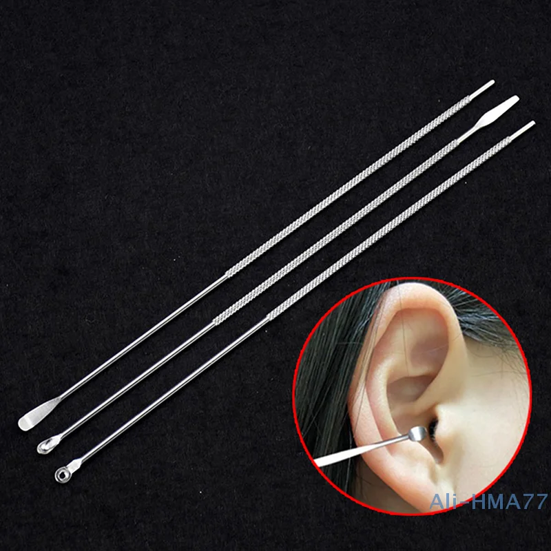 3Pcs/Set Stainless Steel Spiral Type Earpick Wax Remover Curette Remover Anti-slip Ear Pick Spoon Ear Cleaner Tools For Adult