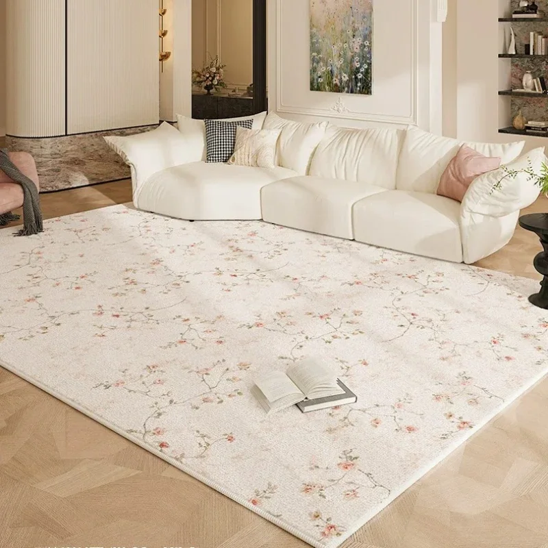 Cream Style Carpets for Living Room Light Luxury Bedroom Decor Carpet French Floral Bedside Plush Rug Soft Home Thick Floor Mat