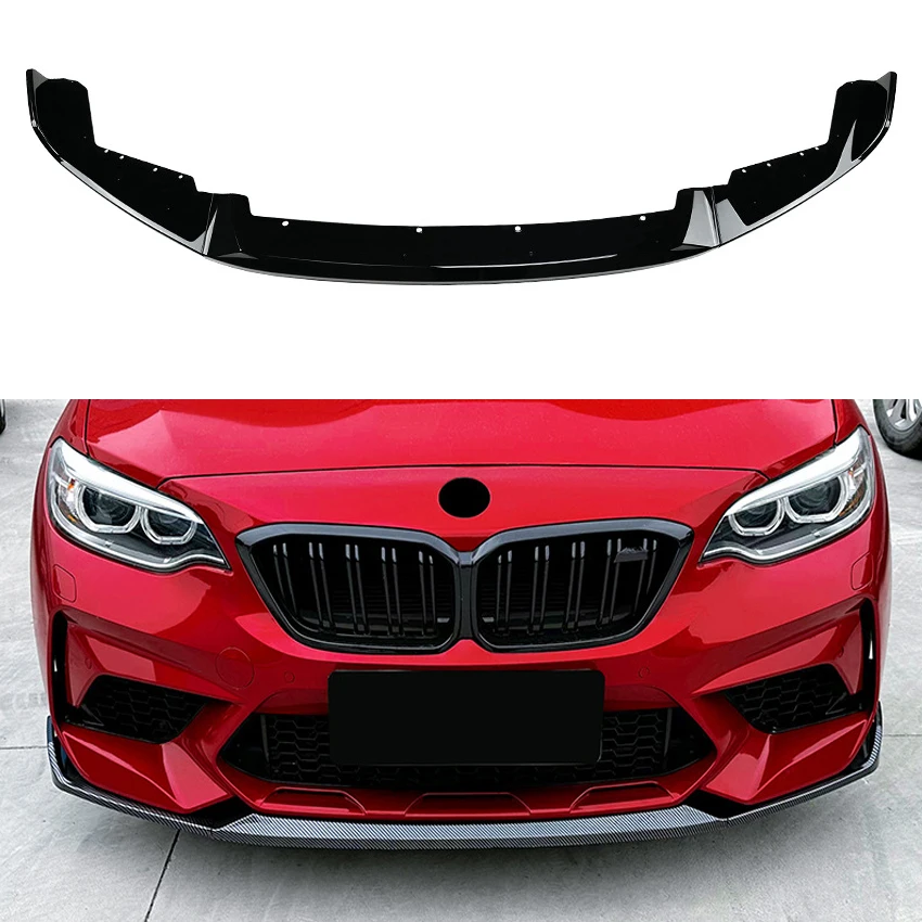 New Design CS Style For BMW F87 M2 Front Bumper Spoiler Diffuser Lip Lower Splitter 2019 To 2021 By Glossy Black Carbon Fiber