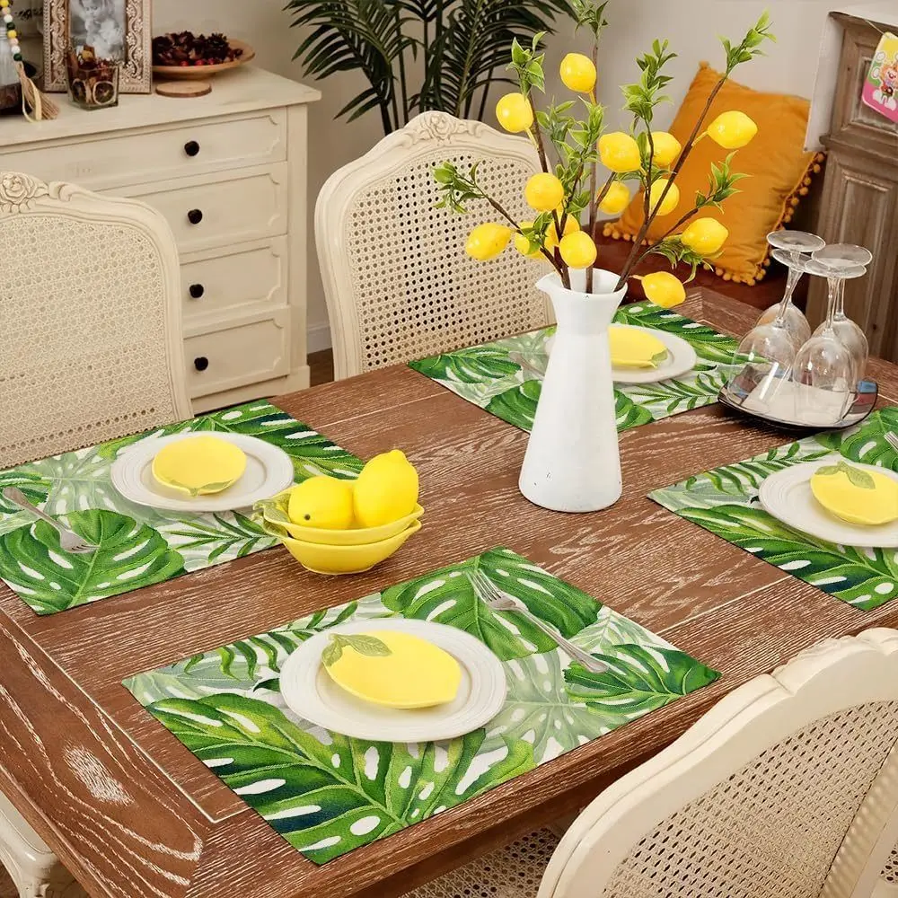 

Cup Pad Hydrangea Pattern Linen Placemat Heat Resistant Anti Slip Table Mat Oil Proof Rustic Tableware Pad Household