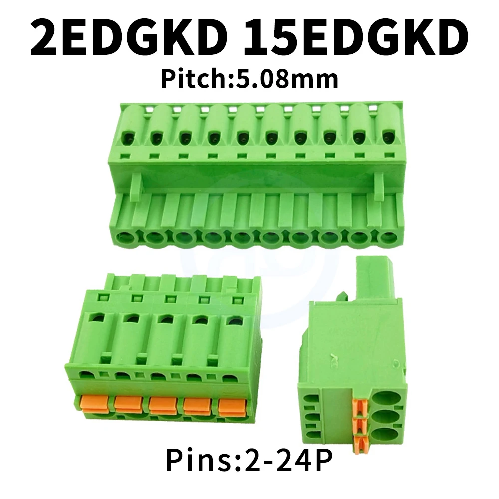 

(10 pcs) KF 2EDGKD 5.08MM Spring Loaded Terminal Block 15EDGKD 5.08 Screwless with Push Button Wiring Plug KF2EDGKD 2-24Pin