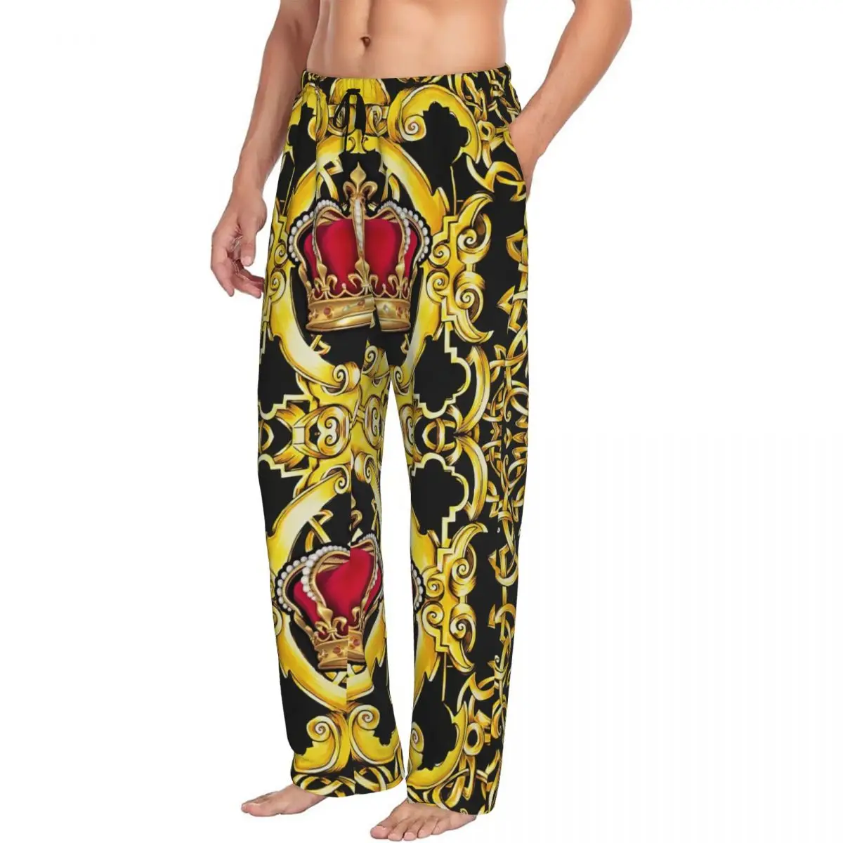 Custom Printed Men's Pajama Pants Crown Sleepwear Sleep Lounge Bottoms with Pockets