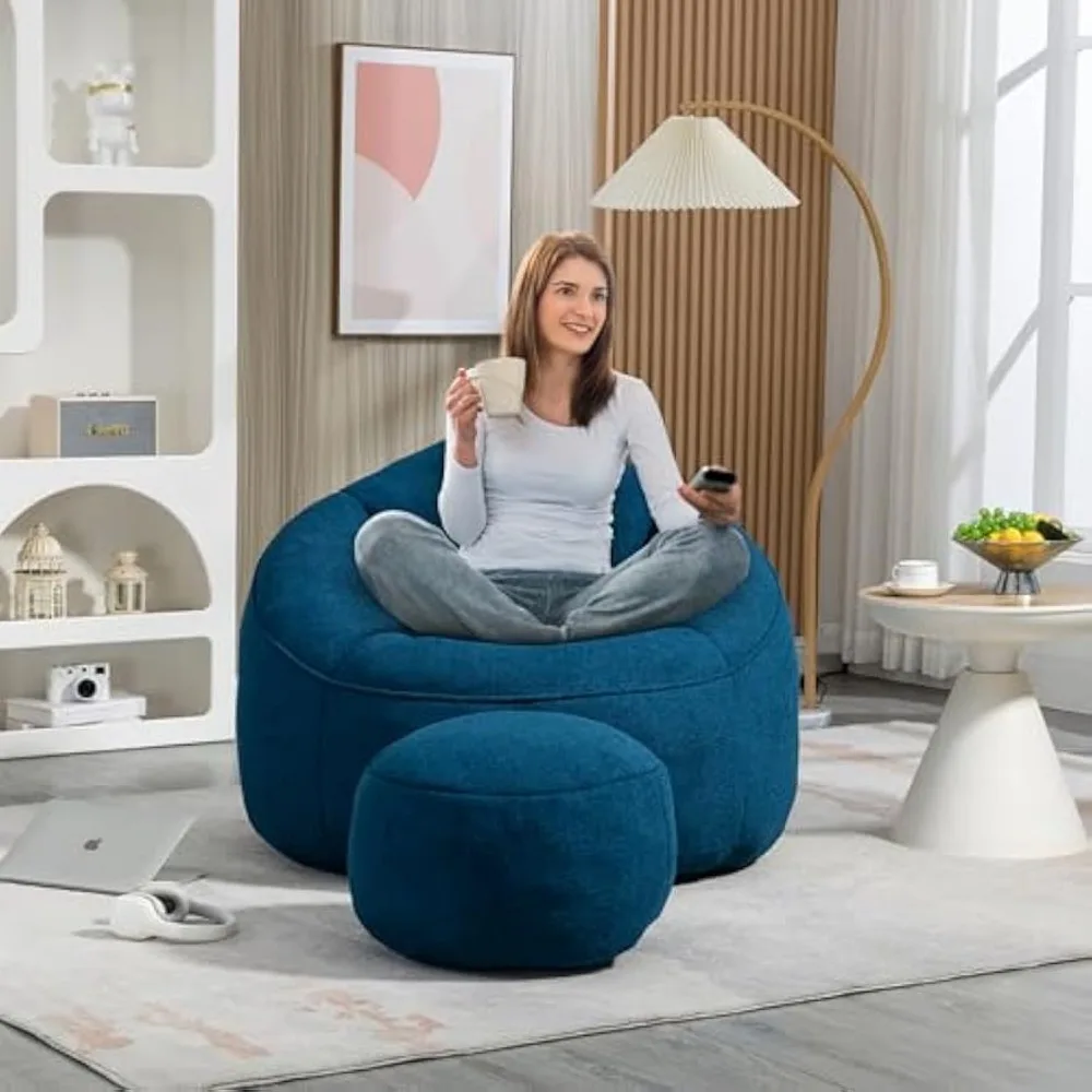 

Bean Bag Sofa with Ottoman for Adults, Bean Bag Sofa Chairs with High-Density Foam Modern Lazy Sofa for Living Room Bedroom Coll