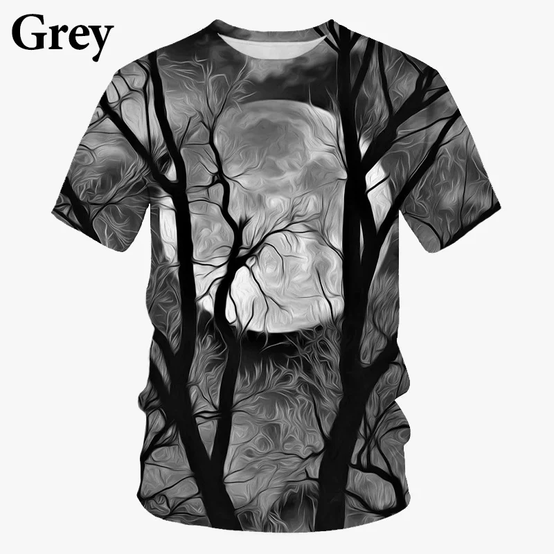 2022 Summer Moon Tree 3d Printed T-shirt Funny Casual Personality Short-sleeved Shirt