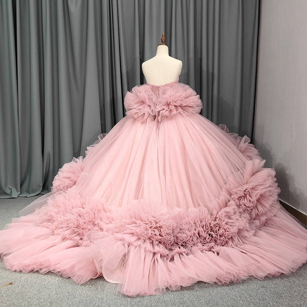 Jancember Elegant Superfine Pink Quinceanera Dresses 2023 Strapless Ball Gown Ruffles Lace Up Vestidos De 15 Años DY6724