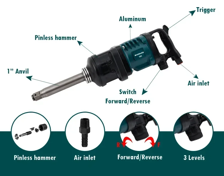 6800N.m Profissional 1" chave de ferramentas pneumáticas de ar de bigorna estendida