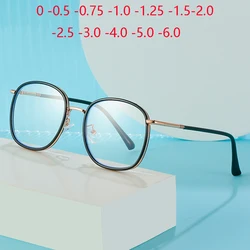 Diopter 0 -0.5 -0.75  To -6.0 Literary Student Anti Blue Rays Oval Myopia Spectacles With Prescription Metal Short-sight Eyewear