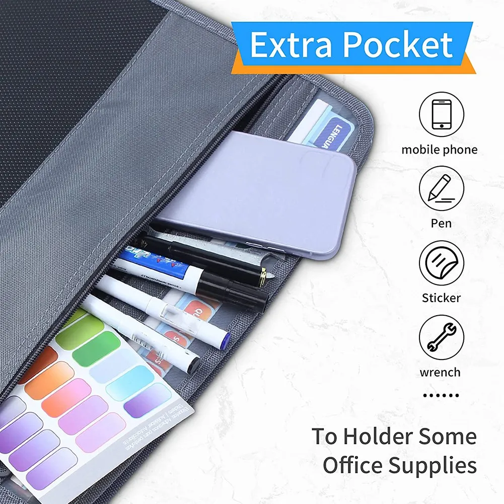 13 Pocket File Folder Storage Rack,File Box Storage Bag,with Zipper, Suitable for A4 Paper, Banknotes,Document Receipt A