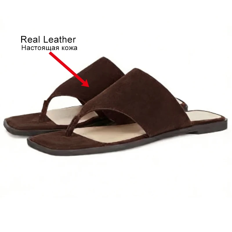 Women's Suede Leather Flat Flip Flop Sandals for Summer Beach