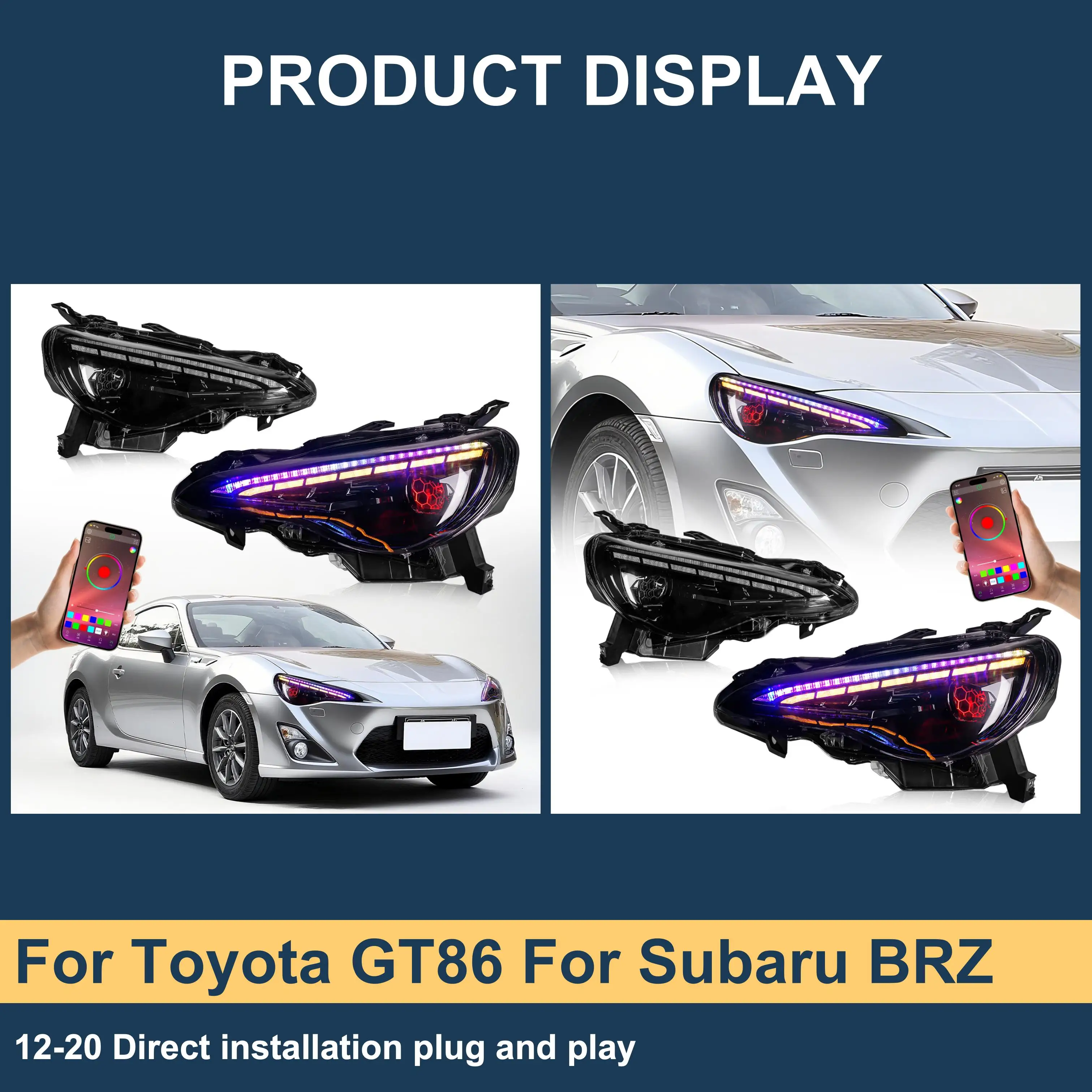 J ONE RGB DRL Phone Control LED Headlight For Toyota GT86 For Subaru BRZ 2012-2020 Retrofit Pair