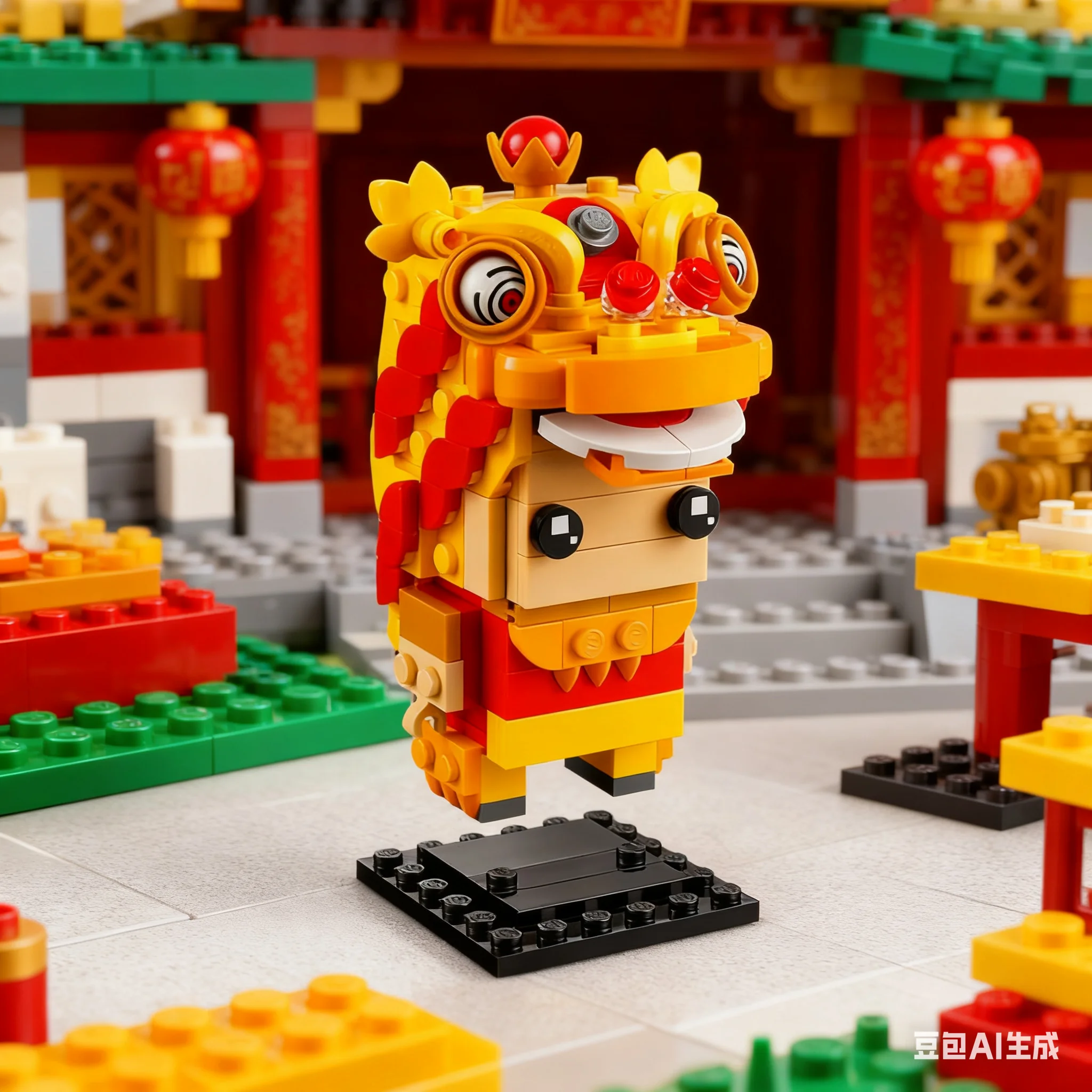 لعبة مكعبات بناء ليغو LG-40540 زخرفة تزيين تمثال رقص الأسد، هدية مكعبات البناء للأولاد والبنات