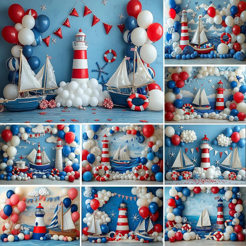 

LS Summer Smooth Sailing Backdrops Kids Baby Birthday Cake Smash Photocall Decors Child Adult Photo Boats Captain Backgrounds