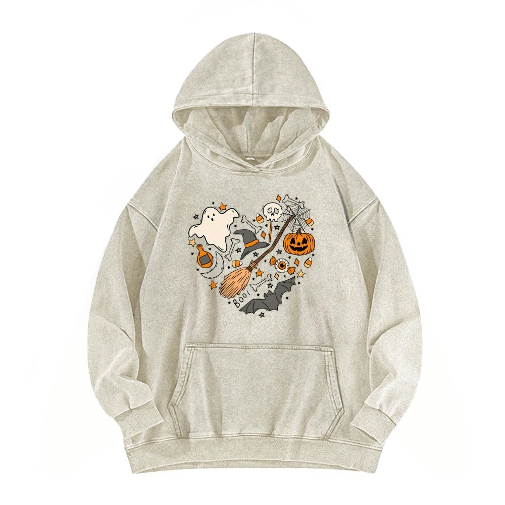 Cute Halloween Theme Washed Hoodie Sweatshirt, Halloween T-Shirts, Cute Teacher T-Shirts, Fall School Shirts