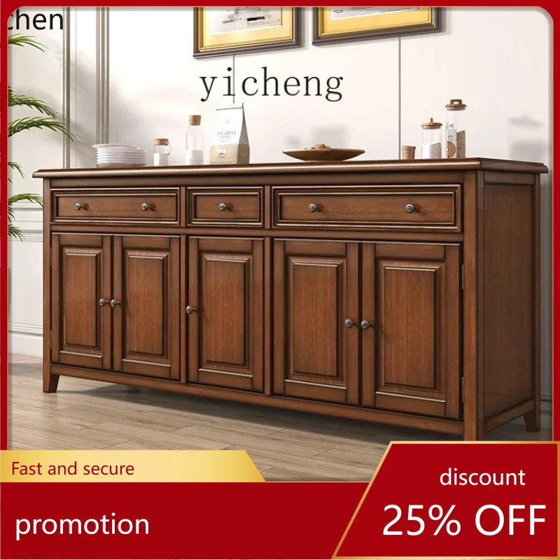 

HXL American-Style Solid Wood Kitchen Living Room Cupboard Dining Log Storage High Cabinet