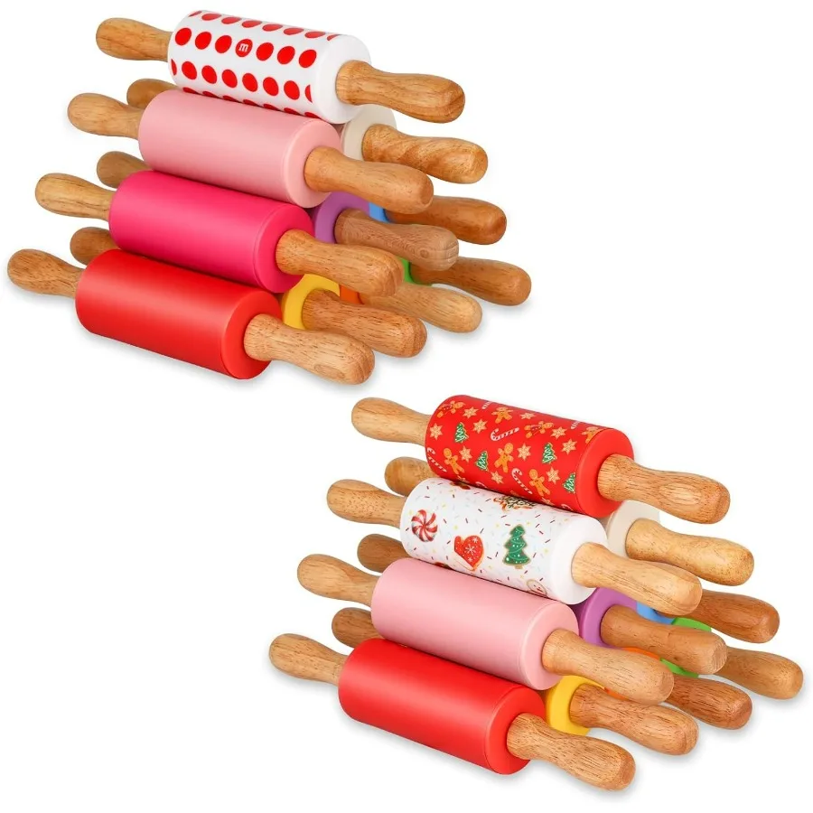 

Mini Silicone Rolling Pin for Kids, Non-stick Surface Wood Handle, 9 Inch 20 Pack