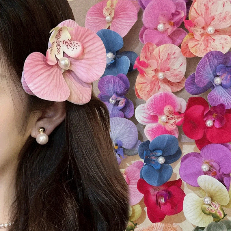 New Korean Sweet Phalaenopsis Flower Hairpin Fashion Bohemia Creative Design Headwear Floral Pearl Hair Clip Female Headdress