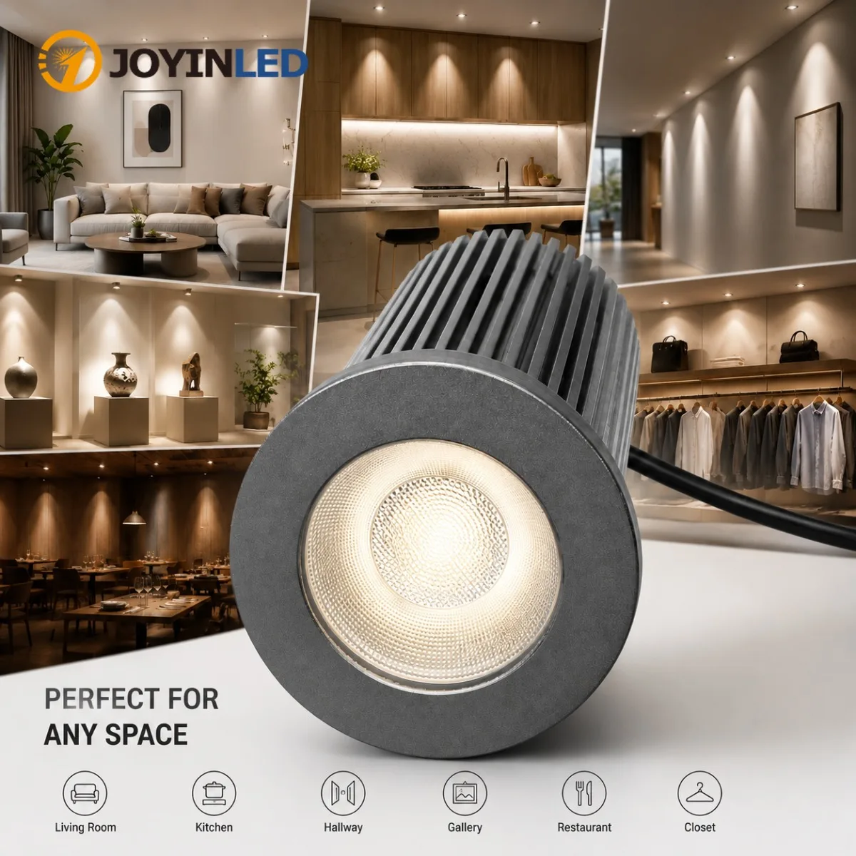 JOYINLED 9W LED Spotlight, 2800K-6500K Adjustable Color Temperature Stepless Dimmable Downlight, AC90-265V Indoor Ceiling Lamp