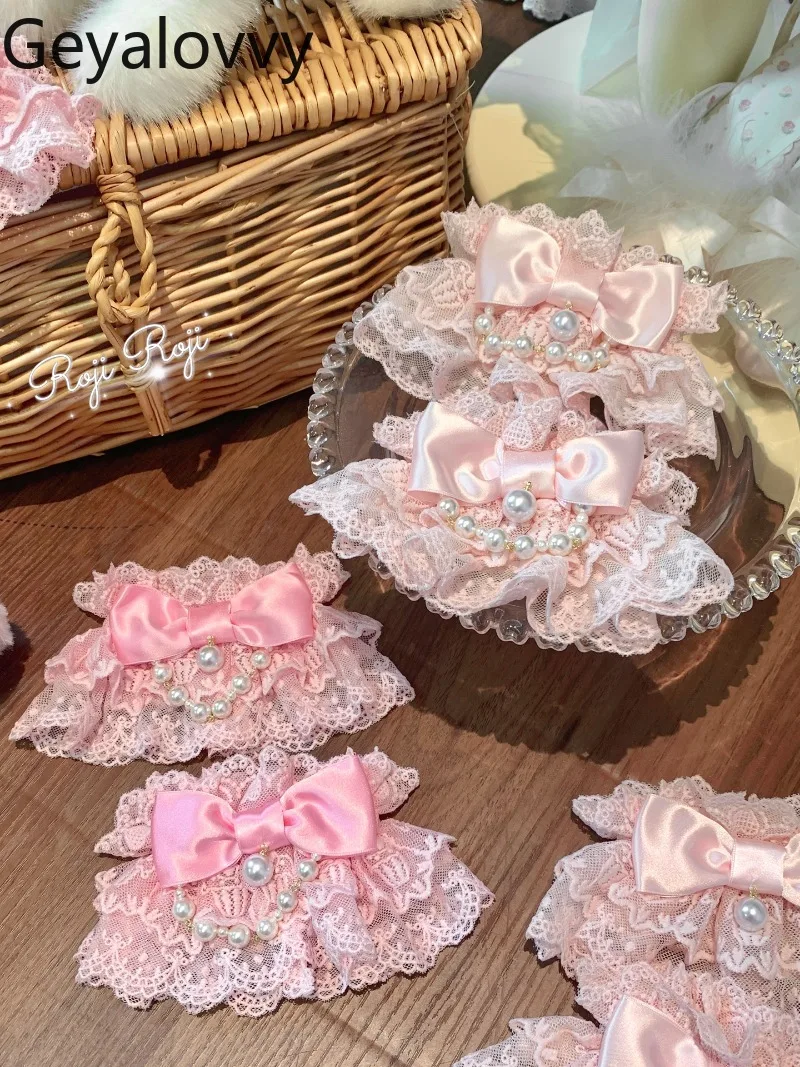 Roji Original Lolita สาวหวานแขนผู้หญิง Kawaii Bows Lolita น่ารักลูกไม้สีชมพูลูกปัดอุปกรณ์เสริมแขน