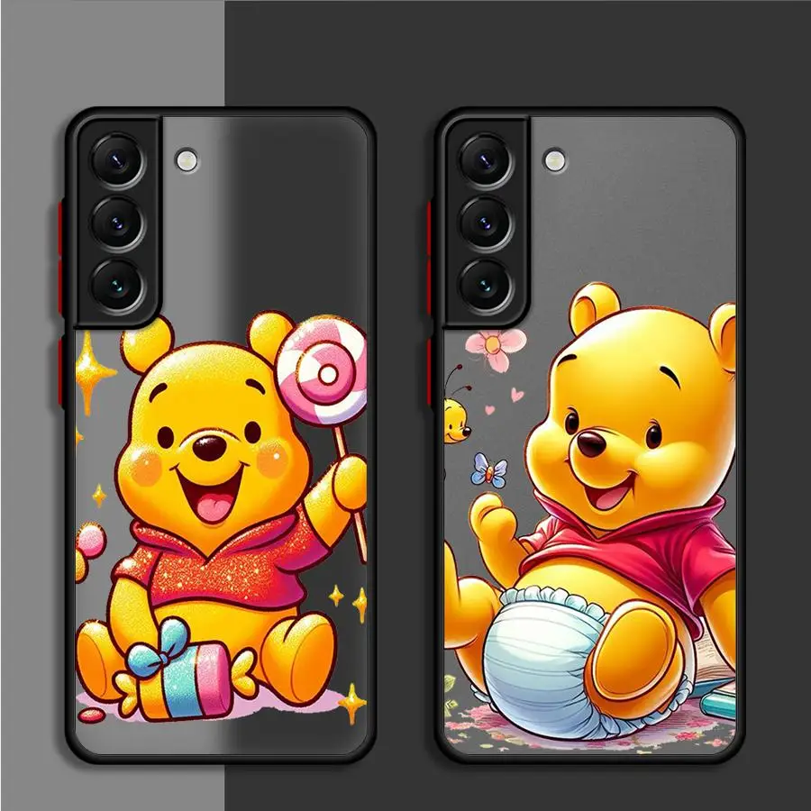 

Cute Disney Winnie The Pooh Case for Samsung Galaxy S25 S24 Ultra S23 S22 Plus S21 FE Note 20 10 Matte Hard Black Phone Funda