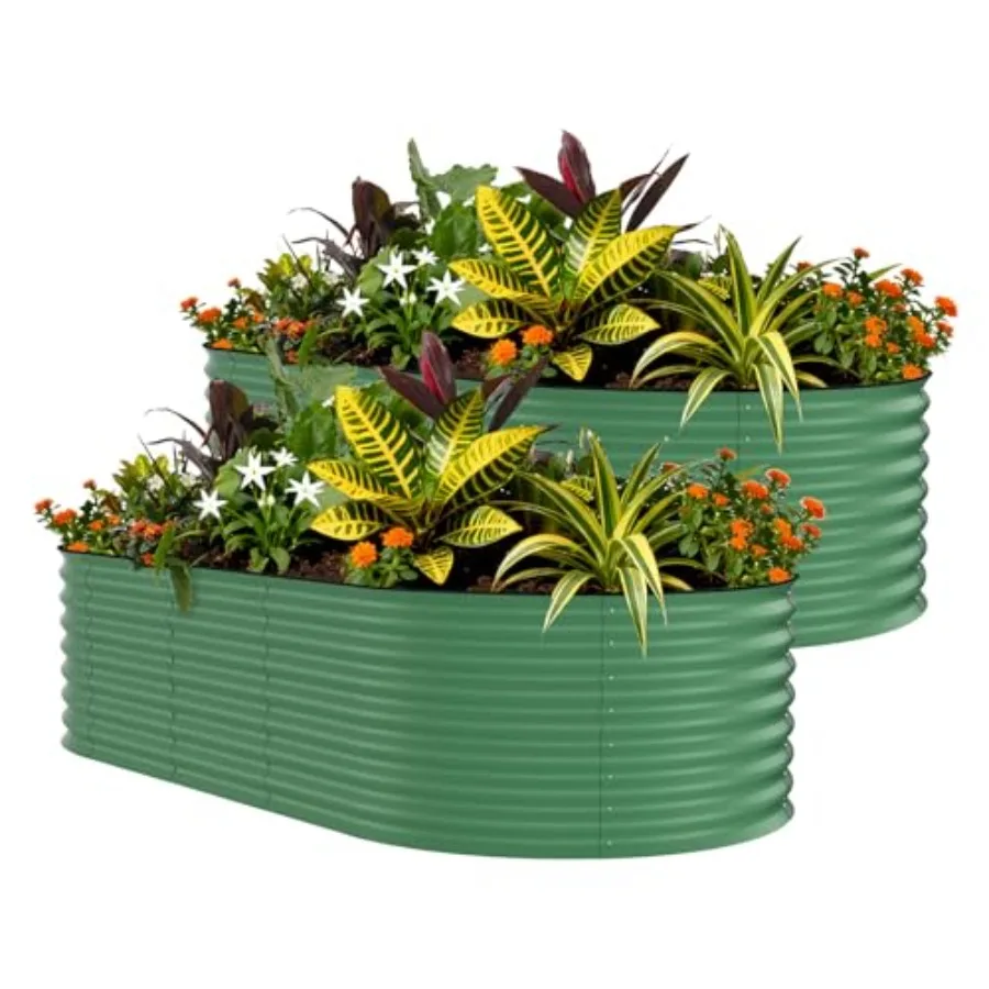 2 Pack x1.5ft Galvanized Raised Garden Bed, Metal Planter Box