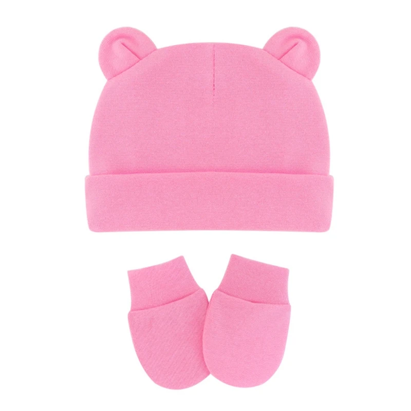 Шапка-бини для новорожденных, комплект перчаток, варежки для маленьких девочек, зимняя шапка для младенцев, хлопковая Прямая