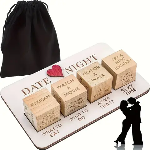 Date Night Dice 4PCS After Dark Edition Date Night Wooden Dice Game for Couples Wood Reusable Couple Anniversary Date Dice