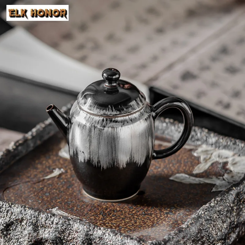 

65ml Handmade Black White Silver Glaze Ceramic Teapot Creative Small Pot Tea Soaking Kettle Tea Services Supplies Ornaments