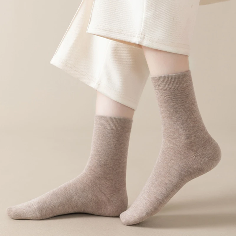 Chaussettes Thermiques en Coton pour Femme, Tube Moyen, Couleur Unie, Décontractées, Respirantes, 1 Paire